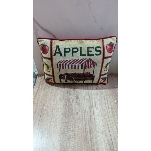 Decorative Apples Tapestry Throw Pillow Fruit Cart Design Farmhouse 16x12" - Picture 3 of 6